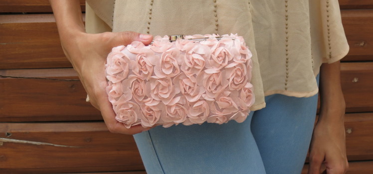 Wild Rose Peach, handmade designer clutches